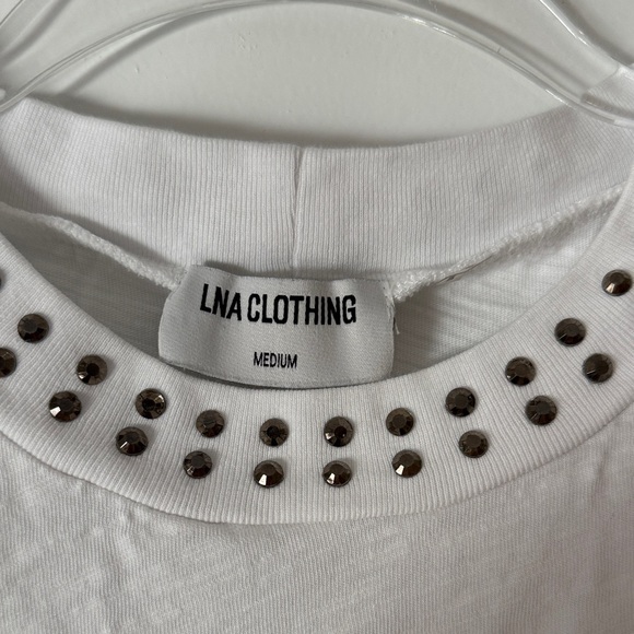 LNA White Tee with Studded Neckline - Picture 2 of 3